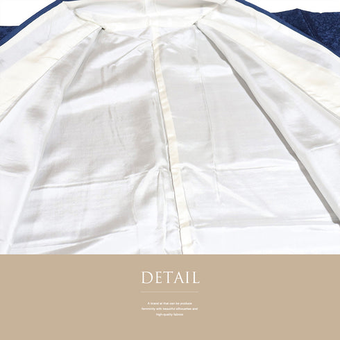 訪問着 リサイクル 身丈162.8cm 裄62.6cm 袷 金彩に双鳥と華文模様 ブルー Lサイズ セミフォーマル しつけ糸 正絹 広衿 Sランク