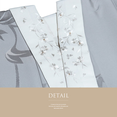 長襦袢 リサイクル 長襦袢 身丈132cm 裄65.2cm 袷 蔦の地紋柄 刺繍半衿付き グレー Mサイズ 正絹 Sランク