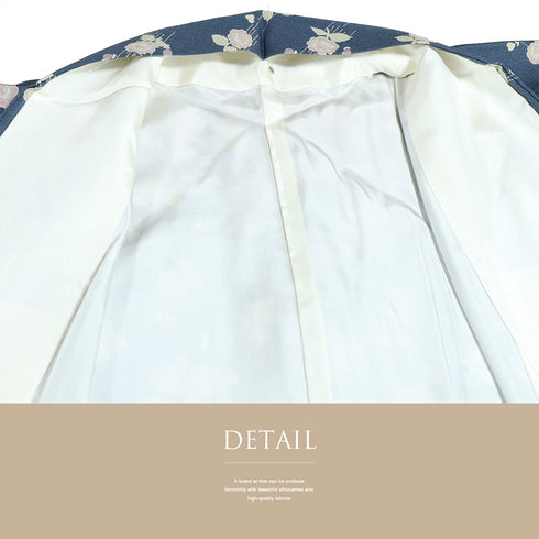 小紋 リサイクル 身丈164cm 裄65.5cm 袷 花柄 ブルー Lサイズ お洒落 カジュアル 正絹 広衿 Sランク