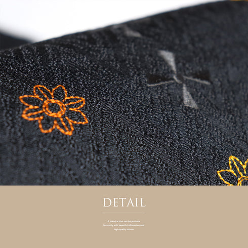 名古屋帯 リサイクル 帯丈373cm ポイント柄 地紋 花柄 ブラック Mサイズ 不明 新品・未使用品 カジュアル お洒落