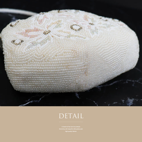 バッグ リサイクル カジュアル アイボリー ビーズ Bランク 花柄 横幅18cm 高さ14cm マチ5cm