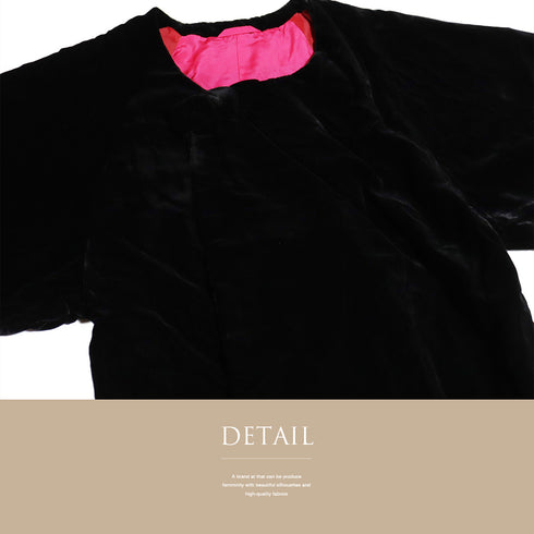 コート リサイクル 身丈79.5cm 裄67cm 袷 ベルベット 衿無し ラグラン袖 ブラック Lサイズ カジュアル 不明 Aランク