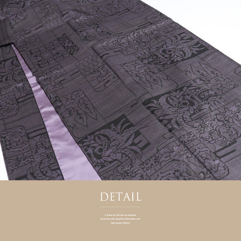 紬 リサイクル 身丈161.5cm 裄65cm 袷 草花柄 パープル Lサイズ お洒落 カジュアル 正絹 広衿 Aランク