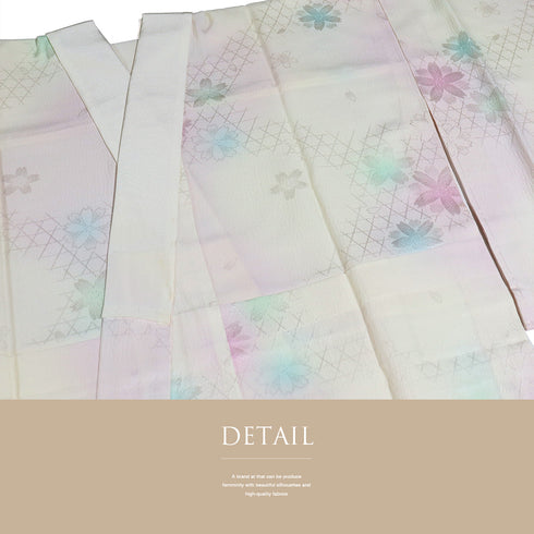 長襦袢 リサイクル 長襦袢 身丈130cm 裄64cm 袷 かごめに桜柄 地紋 ピンク Sサイズ お洒落 正絹 袖無双 Sランク