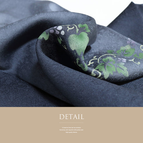 付下げ リサイクル 身丈161.5cm 裄68.4cm 袷 おしゃれ花瓶・ぶどう柄 押し花あり ブルー Lサイズ お洒落 正絹 広衿 Sランク