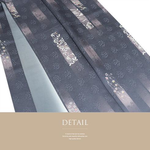 小紋 リサイクル 身丈165.7cm 裄66.4cm 袷 ぼかし短冊に草花柄 地紋 パールトーン加工 ブルー LLサイズ お洒落 カジュアル 正絹 広衿 Sランク