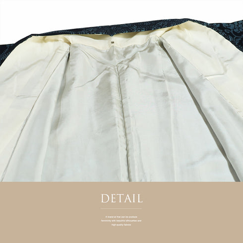 付下げ リサイクル 身丈160.8cm 裄64cm 袷 更紗柄 ネイビー Lサイズ お洒落 正絹 広衿 Sランク