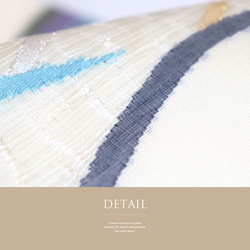 名古屋帯 リサイクル 帯丈371cm ポイント柄 デザイン線模様 ベージュ Mサイズ 正絹 Sランク お洒落