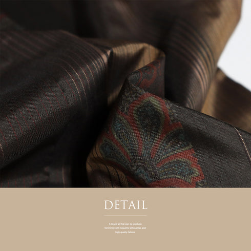 紬 リサイクル 身丈159cm 裄65.2cm 袷 大島紬 縞に一部染め模様 ブラウン Mサイズ カジュアル お洒落 証紙 しつけ糸 正絹 広衿 Sランク