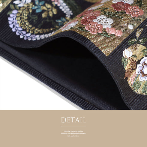 袋帯 リサイクル 帯丈430cm 六通 市松に花や植物柄 刺繍 ゴールド Sサイズ 正絹 Sランク フォーマル セミフォーマル