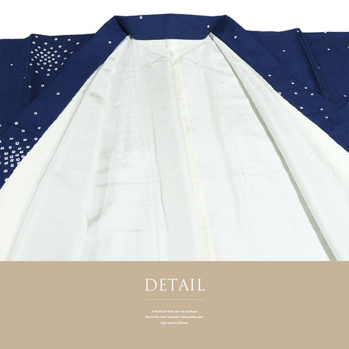 小紋 リサイクル 身丈161.7cm 裄63cm 袷 鹿の子絞り 地紋 衿先布付き ブルー Lサイズ お洒落 カジュアル 正絹 バチ衿 Aランク