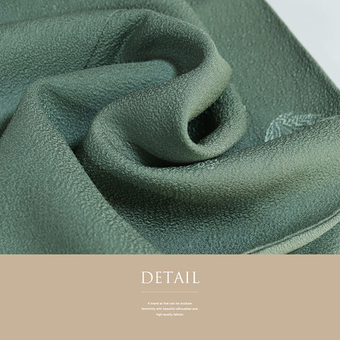 色無地 リサイクル 身丈163.5cm 裄66cm 袷 小花柄 パールトーン加工 グリーン Lサイズ セミフォーマル 一つ紋 正絹 広衿 地紋あり Aランク