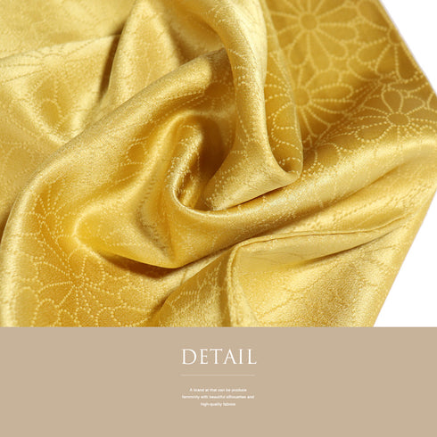 色無地 リサイクル 身丈164.5cm 裄63.2cm 袷 菊柄 イエロー Lサイズ フォーマル セミフォーマル 一つ紋 正絹 広衿 地紋あり Sランク