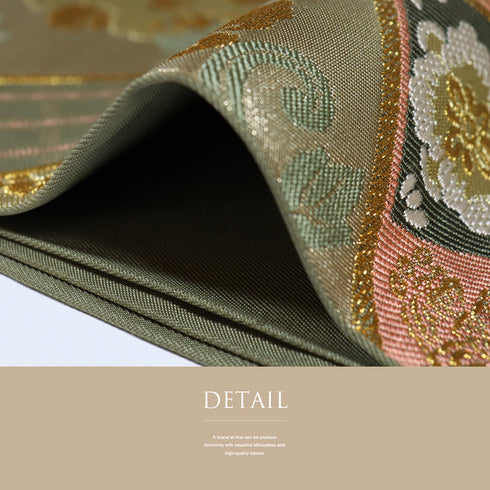 袋帯 リサイクル 帯丈442cm 六通 唐花模様 斜め格子柄 正倉院撥鏤文様 北出与三郎謹製 ゴールド Mサイズ 正絹 Sランク フォーマル セミフォーマル