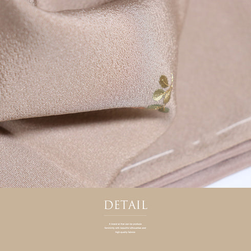 小紋 リサイクル 身丈163.2cm 裄66cm 袷 花などの小花散らし柄 手刺繍 パールトーン加工 ブラウン Lサイズ お洒落 正絹 広衿 Sランク