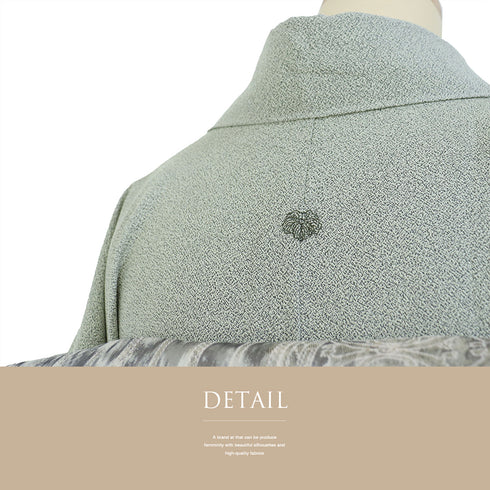 色留袖 リサイクル 身丈158.7cm 裄64cm 袷 彩天目織 オリエンタル花柄 グリーン Mサイズ 一つ紋 正絹 広衿 Aランク