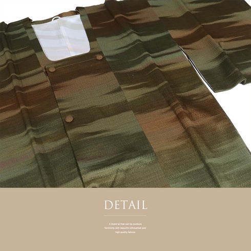 道行コート リサイクル 身丈90.2cm 裄66cm 袷 横段ぼかし 地紋 グリーン Mサイズ お洒落 正絹 Sランク