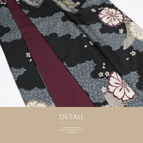 小紋 リサイクル 身丈167.5cm 裄68.8cm 袷 雲取りに短冊や花柄 小花柄 多色 LLサイズ お洒落 カジュアル ポリエステル 洗える着物 広衿 Sランク