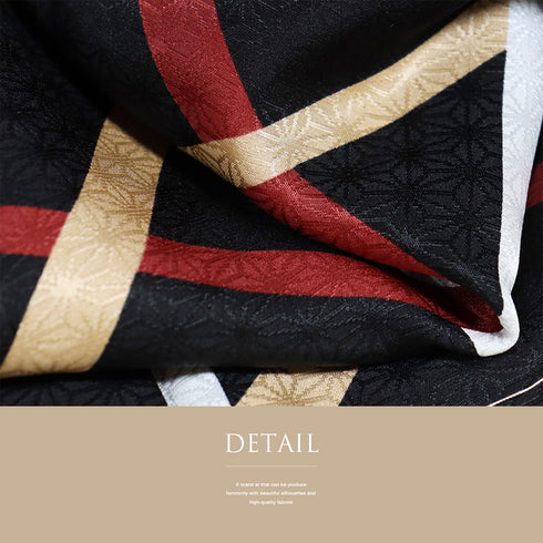 小紋 リサイクル 身丈168cm 裄66.4cm 袷 麻の葉の地紋にデザイン籠目柄 ブラック LLサイズ お洒落 カジュアル 正絹 広衿 未使用品