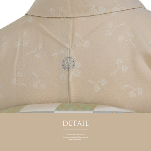 訪問着 リサイクル 身丈156cm 裄64.4cm 袷 草花柄 ベージュ Mサイズ セミフォーマル お洒落 一つ紋 正絹 広衿 Sランク