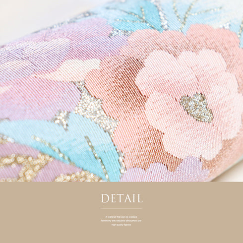 名古屋帯 リサイクル 帯丈362cm ポイント柄 色紙に花柄 アイボリー Mサイズ 正絹 Sランク お洒落