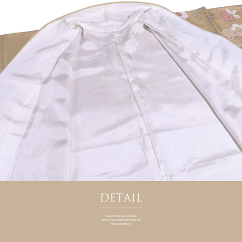 訪問着 リサイクル 身丈161.8cm 裄66.4cm 袷 梅竹 箔 ブラウン Lサイズ セミフォーマル お洒落 正絹 広衿 Sランク