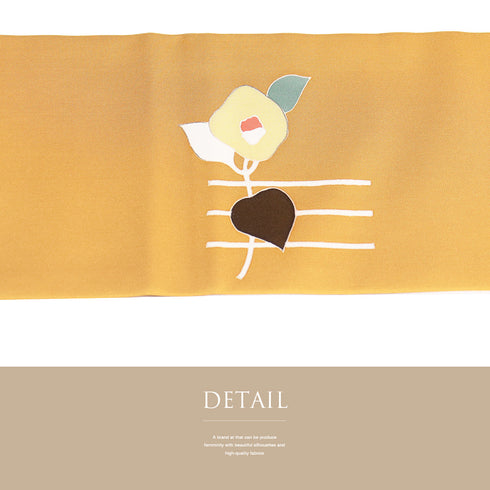 名古屋帯 リサイクル 帯丈396.5cm ポイント柄 塩瀬 椿柄 オレンジ Lサイズ 正絹 Sランク お洒落 カジュアル