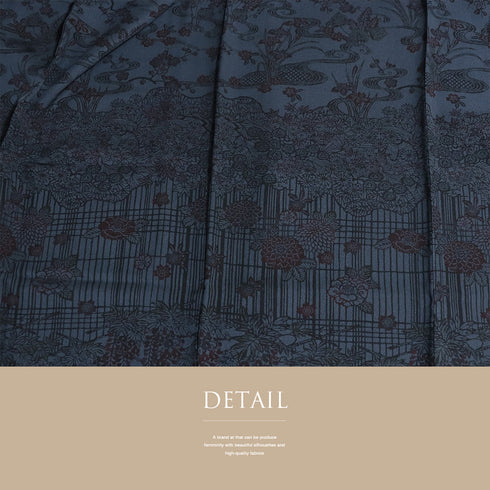 付下げ リサイクル 袷 付下げ小紋柄 紅型調柄 ネイビー 規格外サイズ お洒落 正絹 広衿