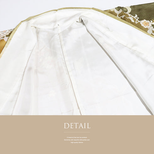 訪問着 リサイクル 身丈149cm 裄62.4cm 袷 花唐草模様 刺繍 金駒 ブラウン SSサイズ セミフォーマル 落款 一つ紋 正絹 広衿 Sランク