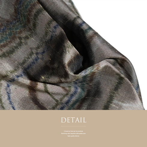 紬 リサイクル 身丈158cm 裄64cm 袷 幾何学模様 パールトーン加工 ブラウン Mサイズ お洒落 カジュアル しつけ糸 正絹 広衿 Sランク