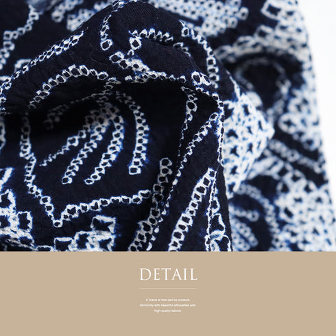 浴衣 リサイクル 夏着物 身丈160.8cm 裄66cm 夏物 蔓柄 絞り ゆったり ネイビー Lサイズ カジュアル 木綿 洗える着物 バチ衿 Aランク