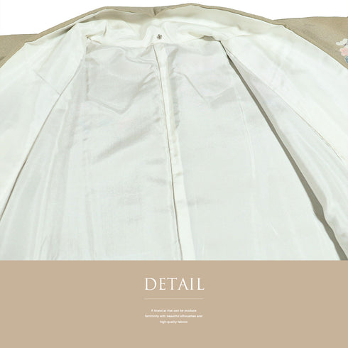 訪問着 リサイクル 身丈159cm 裄64.2cm 袷 椿や童模様 ミシン刺繍 ベージュ Mサイズ フォーマル セミフォーマル 一つ紋 正絹 広衿 Sランク