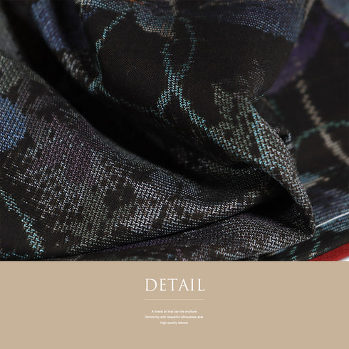 紬 リサイクル 身丈158.8cm 裄65.3cm 袷 花柄 ブラック Mサイズ お洒落 カジュアル しつけ糸 正絹 広衿 Sランク