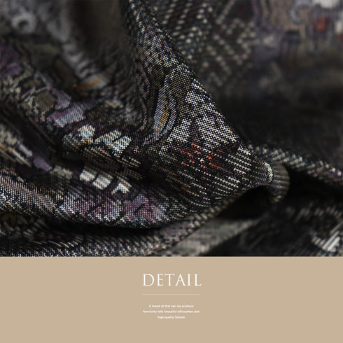 大島紬 リサイクル 身丈163.7cm 裄66.4cm 袷 花、鳥、兎柄 恵績五郎 ゆったりサイズ ブラック Lサイズ お洒落 カジュアル 証紙 しつけ糸 正絹 広衿 未使用品