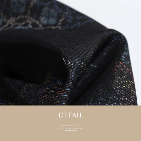 大島紬 リサイクル 身丈158cm 裄67cm 袷 オリエンタル柄 ネイビー Mサイズ カジュアル お洒落 正絹 広衿 Sランク