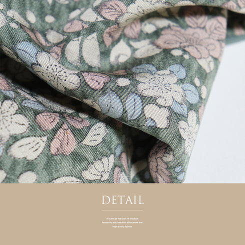 小紋 リサイクル 身丈162cm 裄65.8cm 袷 辻が花風模様 グリーン Lサイズ お洒落 カジュアル 正絹 広衿 Aランク