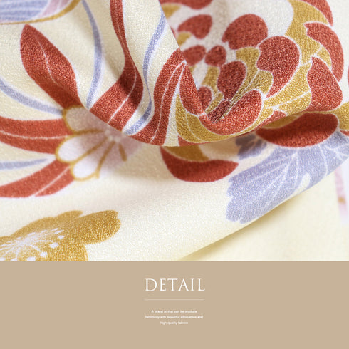 小紋 リサイクル 身丈165.8cm 裄67.5cm 袷 手毬に菊模様 ベージュ LLサイズ お洒落 カジュアル ポリエステル 広衿 Aランク