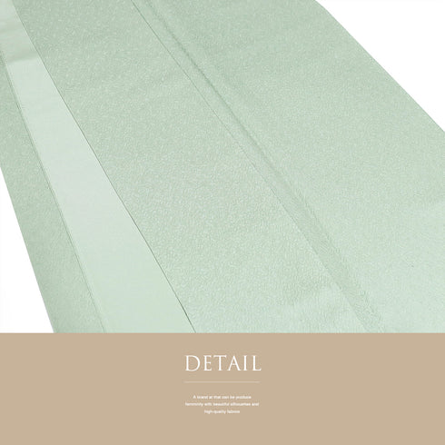 色無地 リサイクル 身丈155cm 裄64.7cm 袷 グリーン Sサイズ セミフォーマル お洒落 一つ紋 正絹 広衿 地紋あり Sランク