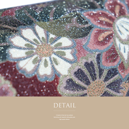 袋帯 リサイクル 帯丈438cm 全通 花柄 ラメ加工 レッド Mサイズ 正絹 Sランク セミフォーマル お洒落