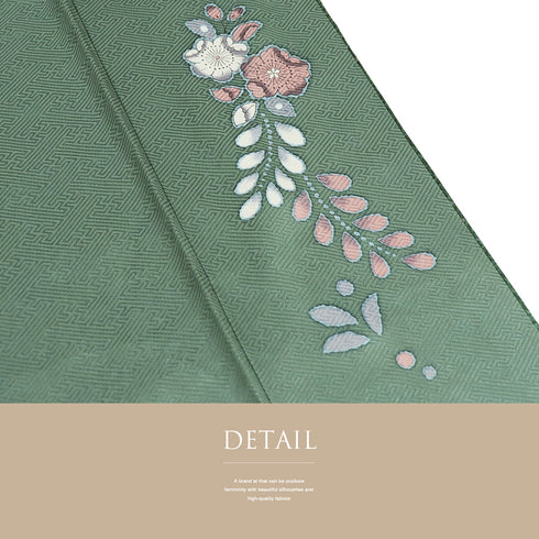 訪問着 リサイクル 身丈166.3cm 裄66cm 袷 ミシン仕立て 後絞り加工 辻が花模様 胴裏化繊 グリーン LLサイズ お洒落 正絹 広衿 Aランク