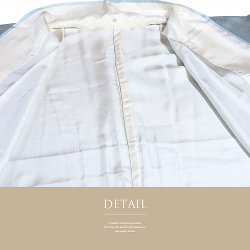 付下げ リサイクル 身丈164.5cm 裄68.6cm 袷 地紙に花や蝶柄 中国汕頭刺繍 ブルー Lサイズ セミフォーマル フォーマル 正絹 広衿 Sランク