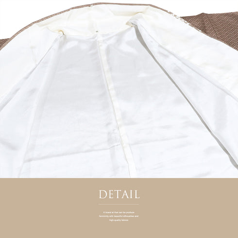 訪問着 リサイクル 身丈161.3cm 裄64.8cm 袷 部分絞り 垣根に花枝柄 地紋 ブラウン Lサイズ お洒落 しつけ糸 正絹 広衿 Sランク