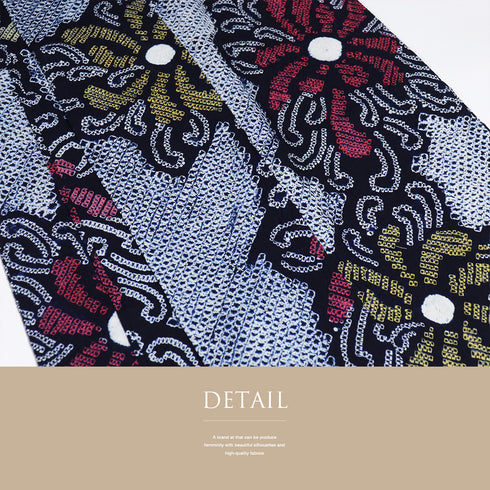 浴衣 リサイクル 夏着物 身丈147.5cm 裄63cm 夏物 絞り 花柄 ネイビー SSサイズ カジュアル 木綿 洗える着物 バチ衿 Aランク