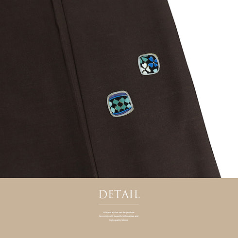 訪問着 リサイクル 身丈158.7cm 裄66cm 袷 箔加工 抽象柄 ゆったりサイズ ブラウン Mサイズ お洒落 正絹 広衿 Sランク