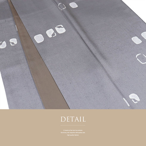 紬 リサイクル 身丈162cm 裄65.2cm 袷 デザイン模様 グレー Lサイズ お洒落 カジュアル 証紙 しつけ糸 正絹 広衿 Sランク