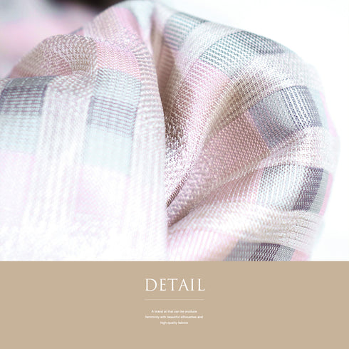 小紋 リサイクル 身丈163.7cm 裄66.8cm 袷 ゆったりサイズ 格子柄 ピンク Lサイズ お洒落 カジュアル 不明 広衿 Sランク