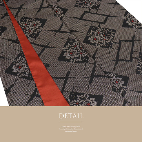 紬 リサイクル 身丈163cm 裄65.4cm 袷 菱に花柄 ブラウン Lサイズ カジュアル お洒落 正絹 広衿 Sランク