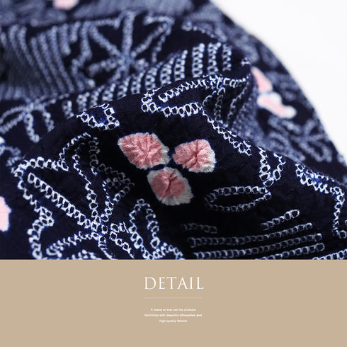 浴衣 リサイクル 夏着物 身丈145cm 裄60.8cm 夏物 ジュニアサイズ 絞り 紅葉模様 ネイビー SSサイズ カジュアル 木綿 洗える着物 バチ衿 Sランク