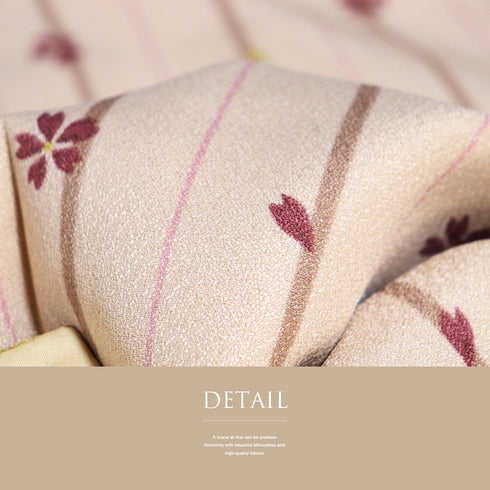 小紋 リサイクル 身丈166.7cm 裄67cm 袷 既製品 ストライプ柄 桜柄 ピンク LLサイズ お洒落 カジュアル ポリエステル 洗える着物 広衿 Sランク