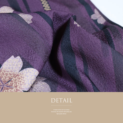 小紋 リサイクル 身丈168cm 裄64.5cm 袷 桜柄 パープル LLサイズ お洒落 カジュアル ポリエステル 洗える着物 広衿 Sランク